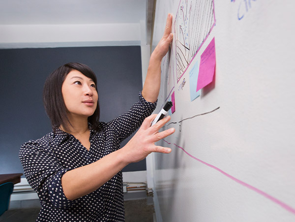 woman with white board