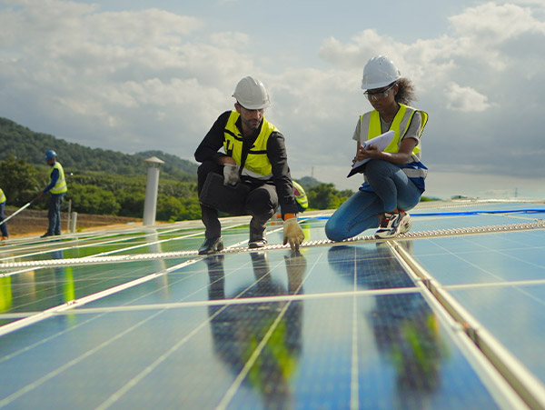 engineers on solar panels
